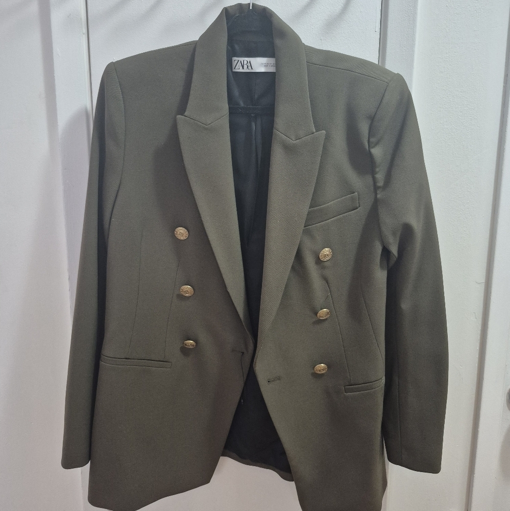 Zara Khaki Double-Breasted Blazer